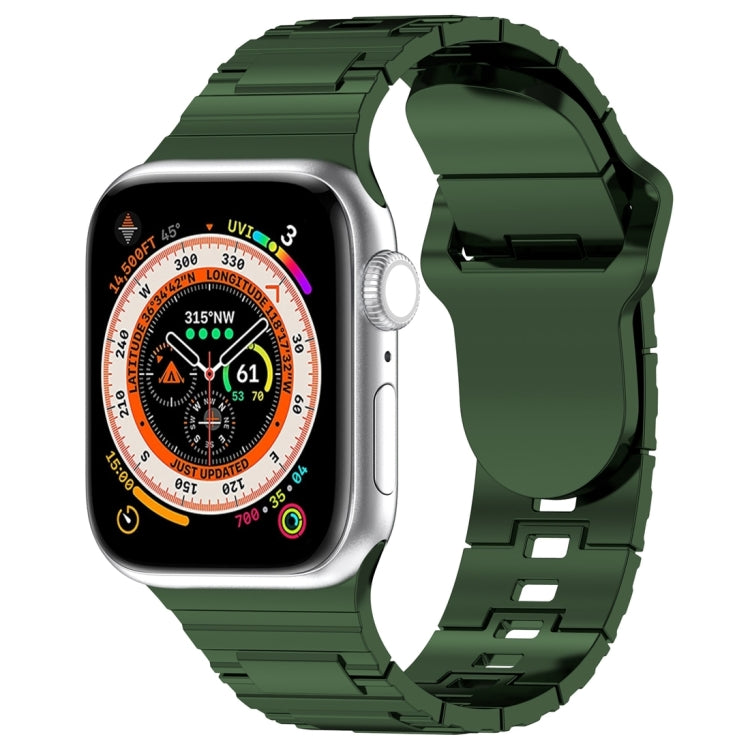 For Apple Watch 9 45mm Square Buckle Armor Style Silicone Watch Band(Plating Green) - Watch Bands by PMC TechLife | Online Shopping South Africa | PMC TechLife