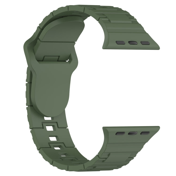 For Apple Watch 9 45mm Square Buckle Armor Style Silicone Watch Band(Dark Green) - Watch Bands by PMC TechLife | Online Shopping South Africa | PMC TechLife