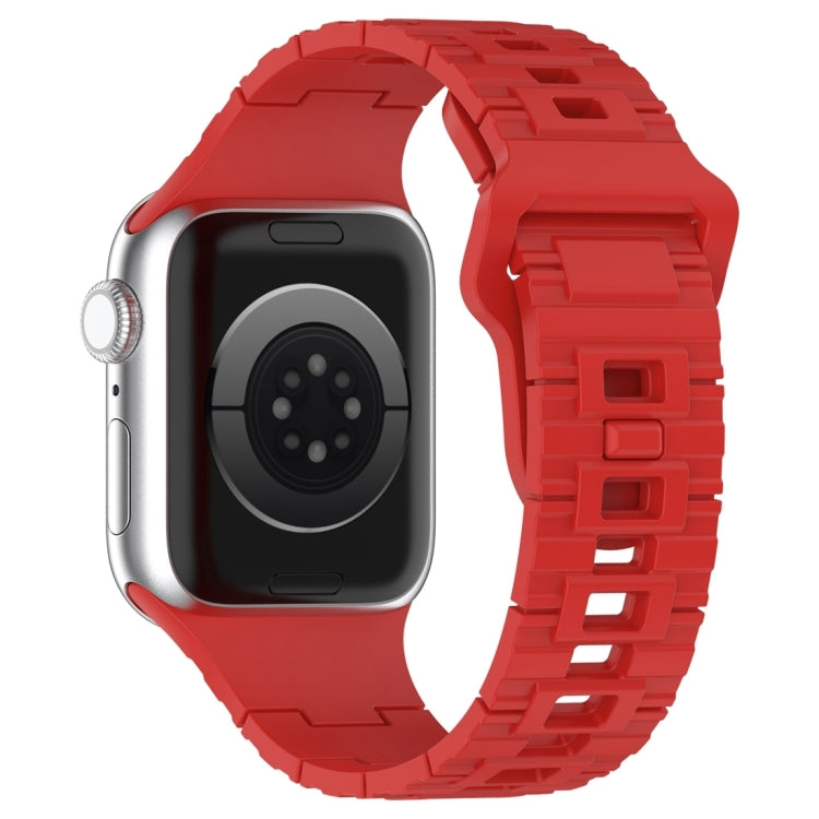 For Apple Watch 9 45mm Square Buckle Armor Style Silicone Watch Band(Red) - Watch Bands by PMC TechLife | Online Shopping South Africa | PMC TechLife