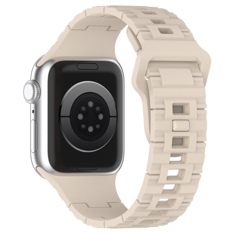 For Apple Watch 9 41mm Square Buckle Armor Style Silicone Watch Band(Ivory White) - Watch Bands by PMC TechLife | Online Shopping South Africa | PMC TechLife