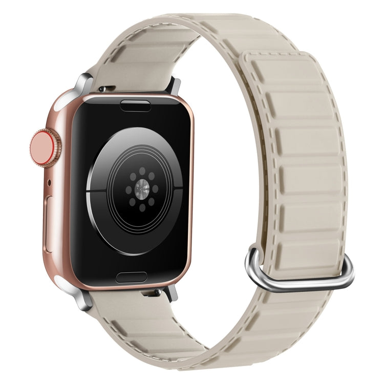 For Apple Watch 9 41mm Reverse Buckle Magnetic Silicone Watch Band(Silver Buckle Starlight) - Watch Bands by PMC TechLife | Online Shopping South Africa | PMC TechLife