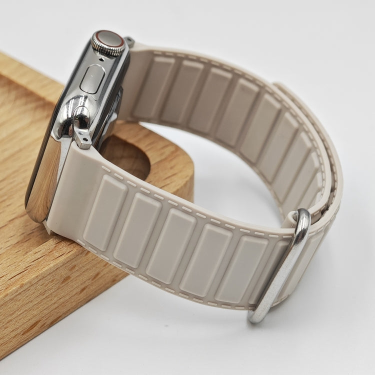 For Apple Watch 9 41mm Reverse Buckle Magnetic Silicone Watch Band(Silver Buckle Starlight) - Watch Bands by PMC TechLife | Online Shopping South Africa | PMC TechLife