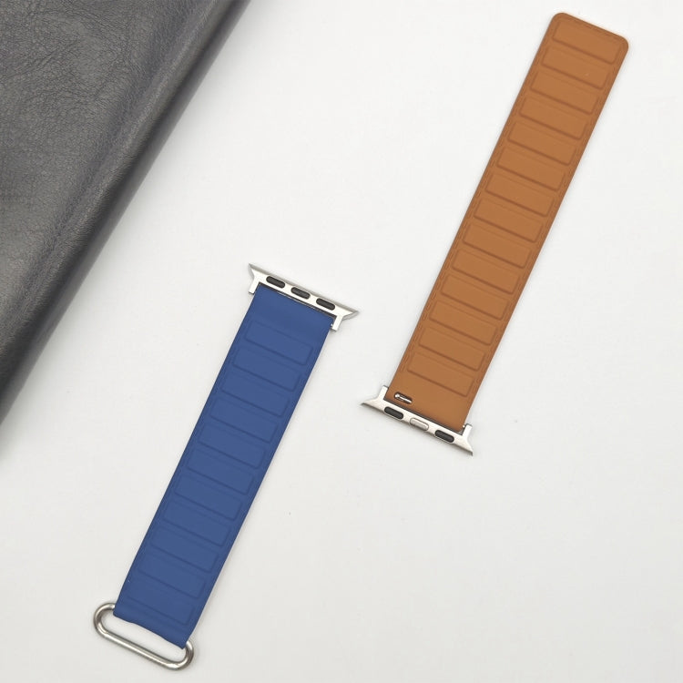 For Apple Watch 9 41mm Reverse Buckle Magnetic Silicone Watch Band(Silver Buckle Blue) - Watch Bands by PMC TechLife | Online Shopping South Africa | PMC TechLife