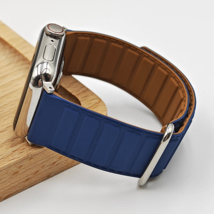 For Apple Watch 9 41mm Reverse Buckle Magnetic Silicone Watch Band(Silver Buckle Blue) - Watch Bands by PMC TechLife | Online Shopping South Africa | PMC TechLife