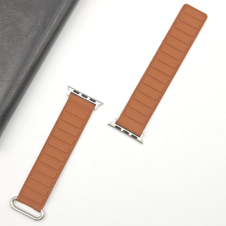 For Apple Watch 9 45mm Reverse Buckle Magnetic Silicone Watch Band(Silver Buckle Brown) - Watch Bands by PMC TechLife | Online Shopping South Africa | PMC TechLife