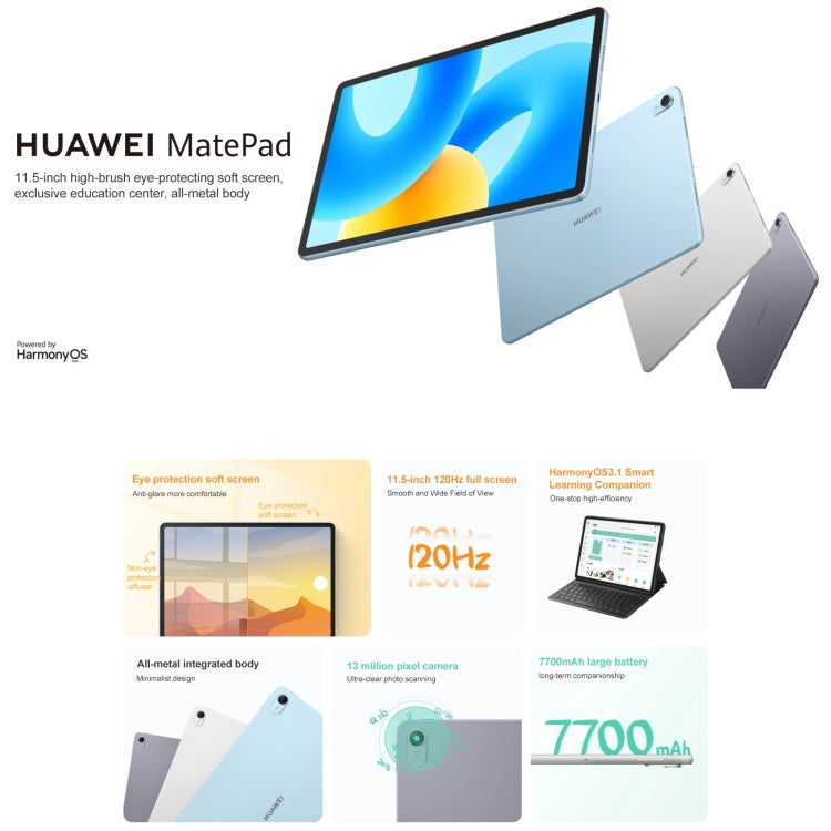 HUAWEI MatePad 11.5 inch 2023 WIFI, 8GB+128GB Diffuse Screen, HarmonyOS 3.1 Qualcomm Snapdragon 7 Gen 1 Octa Core, Not Support Google Play(Silver) - free shipping - PMC TechLife - Order now!