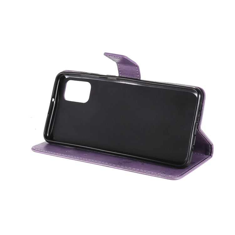 For Samsung Galaxy A31 Tree & Cat Embossed Pattern Horizontal Flip Leather Case with Holder & Card Slots & Wallet & Lanyard(Light Purple) - free shipping - PMC TechLife - Order now!