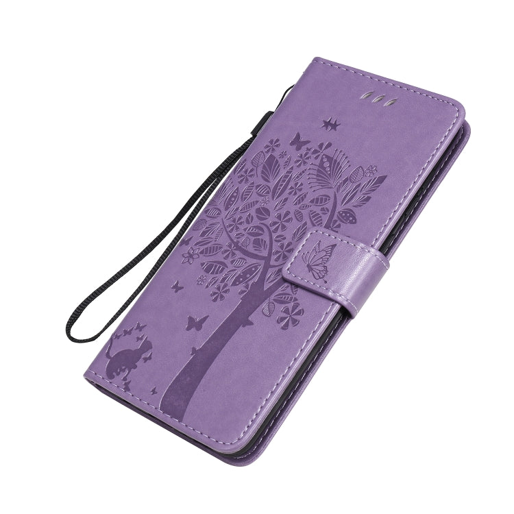 For Samsung Galaxy A31 Tree & Cat Embossed Pattern Horizontal Flip Leather Case with Holder & Card Slots & Wallet & Lanyard(Light Purple) - free shipping - PMC TechLife - Order now!