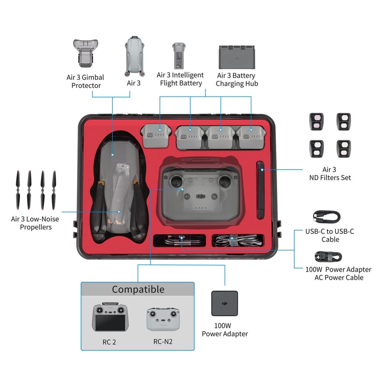 For DJI Air 3 / RC2 / N2 STARTRC Waterproof PP Drone Kit Suitcase Storage Box(Black) -  by STARTRC | Online Shopping South Africa | PMC Jewellery | Buy Now Pay Later Mobicred