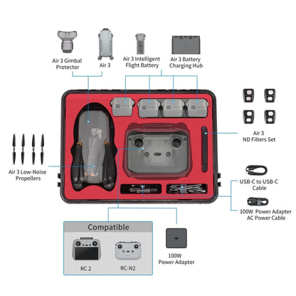 For DJI Air 3 / RC2 / N2 STARTRC Waterproof PP Drone Kit Suitcase Storage Box(Black) -  by STARTRC | Online Shopping South Africa | PMC Jewellery | Buy Now Pay Later Mobicred