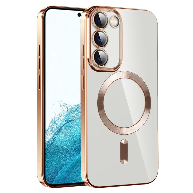 For Samsung Galaxy S22 5G CD Texture Plating TPU MagSafe Phone Case with Lens Film(Brown) - Galaxy S22 5G Cases by PMC TechLife | Online Shopping South Africa | PMC TechLife | Buy Now Pay Later Mobicred