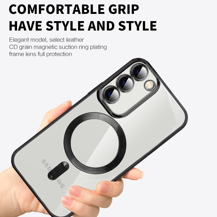 For Samsung Galaxy S21 FE 5G CD Texture Plating TPU MagSafe Phone Case with Lens Film(Sierra Blue) - Galaxy Phone Cases by PMC TechLife | Online Shopping South Africa | PMC TechLife