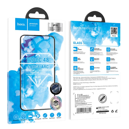 For iPhone 15 hoco A34 9D Large Arc Dustproof Diamond Tempered Glass Film - iPhone 15 Tempered Glass by hoco | Online Shopping South Africa | PMC Jewellery