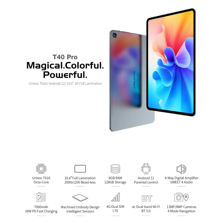 Teclast T40 Pro 2023 Tablet PC 10.4 inch, 8GB+128GB,  Android 12 Unisoc T616 Octa Core, 4G LTE Dual SIM - TECLAST by TECLAST | Online Shopping South Africa | PMC Jewellery | Buy Now Pay Later Mobicred