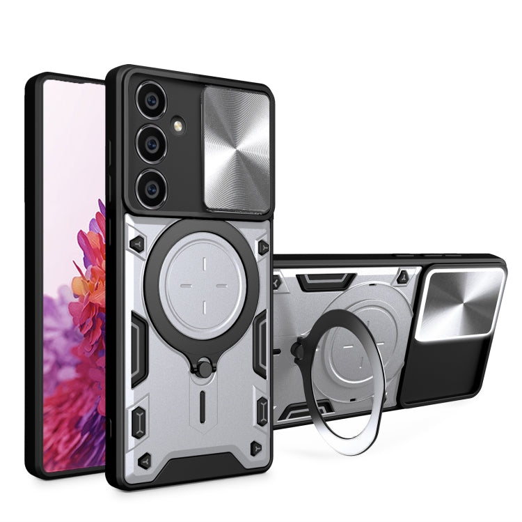 For Samsung Galaxy S23 FE 5G CD Texture Sliding Camshield Magnetic Holder Phone Case(Silver) - free shipping - PMC TechLife - Order now!