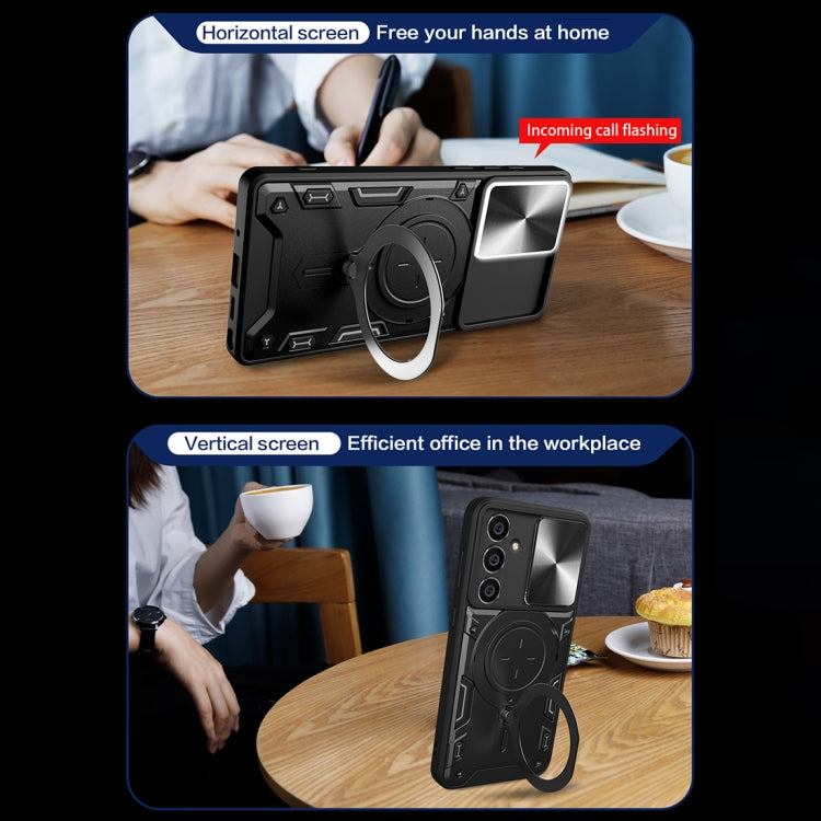 For Samsung Galaxy S23 FE 5G CD Texture Sliding Camshield Magnetic Holder Phone Case(Silver) - free shipping - PMC TechLife - Order now!
