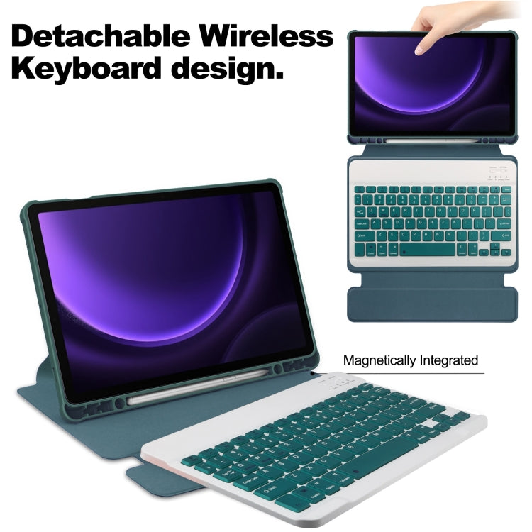For Samsung Galaxy Tab S9 FE / S10 FE 360 Rotation Transparent Smart Leather Case with Keyboard(Dark Green) - Galaxy Tab S9 FE by PMC TechLife | Online Shopping South Africa | PMC TechLife | Buy Now Pay Later Mobicred