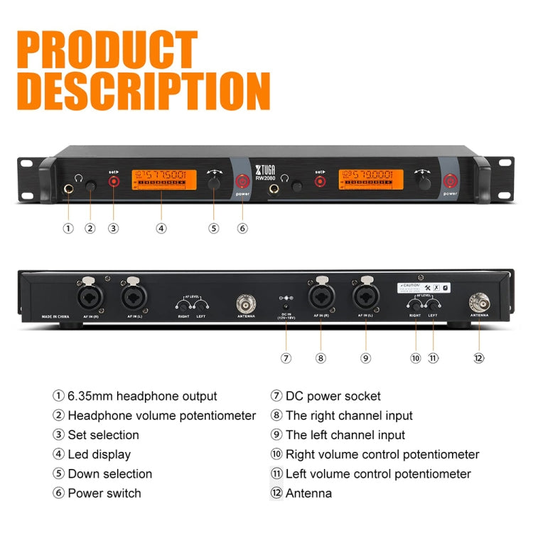 XTUGA RW2080 UHF Wireless Stage Singer In-Ear Monitor System 10 BodyPacks(UK Plug) - Microphone by XTUGA | Online Shopping South Africa | PMC TechLife