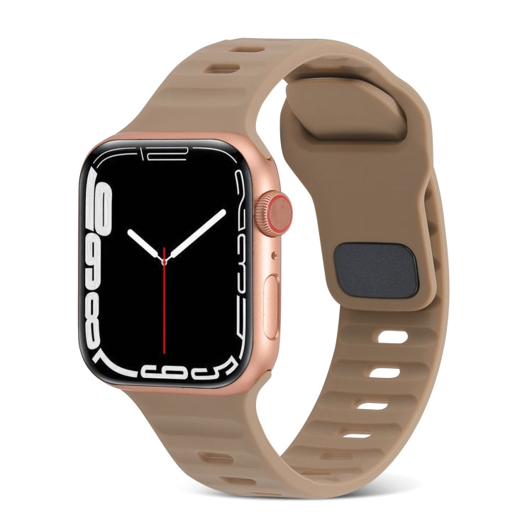 For Apple Watch Series 9 41mm Square Buckle Stripes Silicone Watch Band(Brown) - Watch Bands by PMC TechLife | Online Shopping South Africa | PMC TechLife | Buy Now Pay Later Mobicred