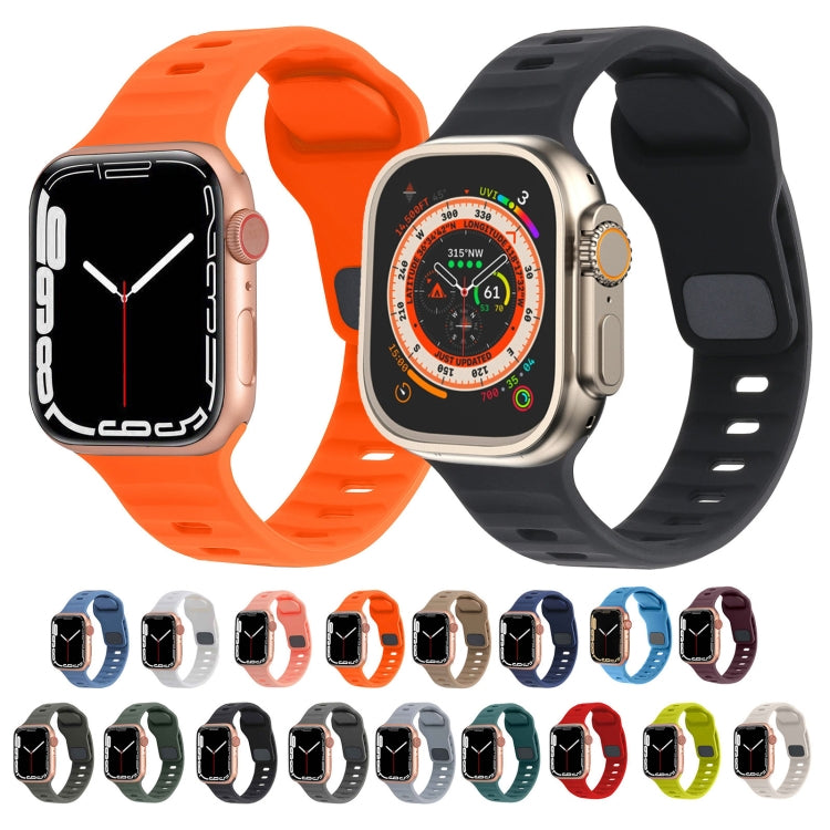 For Apple Watch Series 9 41mm Square Buckle Stripes Silicone Watch Band(Brown) - Watch Bands by PMC TechLife | Online Shopping South Africa | PMC TechLife | Buy Now Pay Later Mobicred