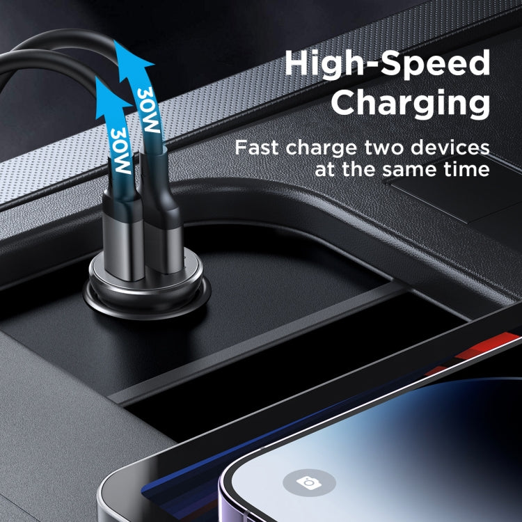 JOYROOM JR-CCN06 30W Dual PD Type-C Mini Metal Car Charger(Black) - free shipping - PMC TechLife - Order now!