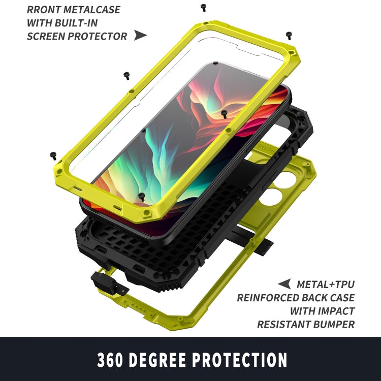 For iPhone 15 Pro R-JUST Shockproof Life Waterproof Dust-proof Metal + Silicone Phone Case with Holder(Yellow) - iPhone 15 Pro Cases by R-JUST | Online Shopping South Africa | PMC TechLife | Buy Now Pay Later Mobicred
