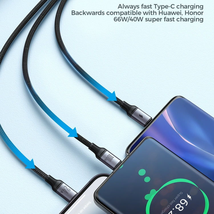 JOYROOM A21 100W USB to 8 Pin+Type-C+Micro USB 3 in 1 Charging Cable, Length: 1.2m(Black) - Multifunction Cable by JOYROOM | Online Shopping South Africa | PMC TechLife | Buy Now Pay Later Mobicred