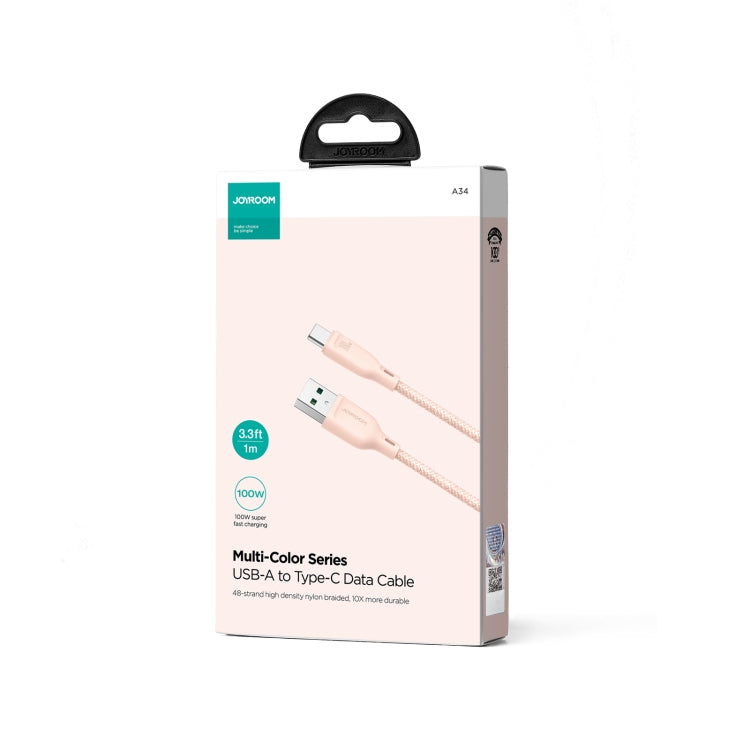 JOYROOM SA34-AC6 100W USB to USB-C/Type-C Fast Charge Data Cable, Length: 1m(Pink) - USB-C & Type-C Cable by JOYROOM | Online Shopping South Africa | PMC Jewellery