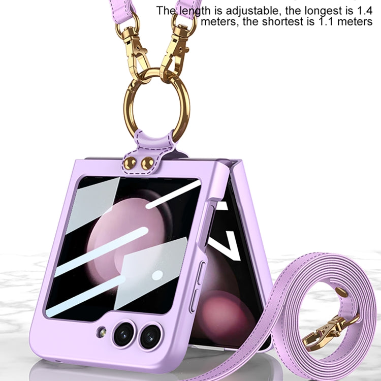 For Samsung Galaxy Z Flip5 GKK Ultra-thin PC Full Coverage Ring Holder Phone Case with Strap(Purple) - free shipping - PMC TechLife - Order now!