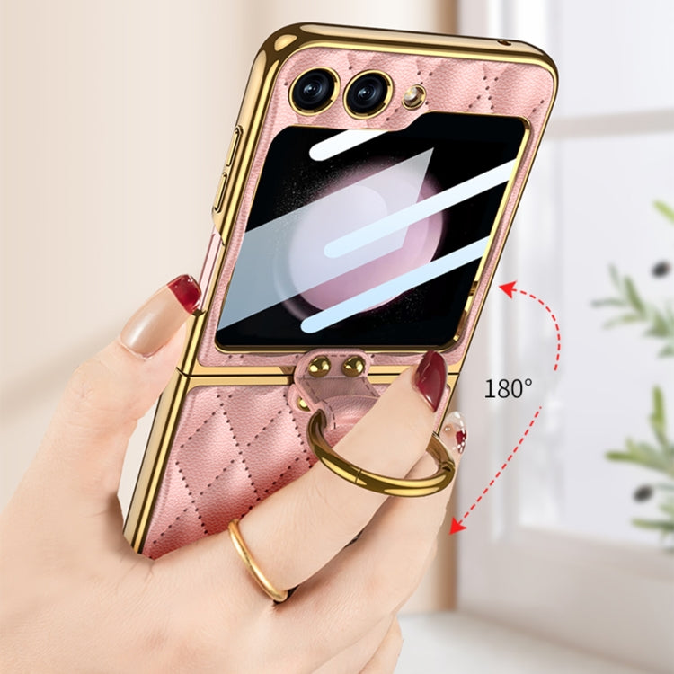 For Samsung Galaxy Z Flip5 GKK Integrated Plating Diamond Texture PU Phone Case with Ring(Pink) - Galaxy Z Flip5 Cases by GKK | Online Shopping South Africa | PMC TechLife