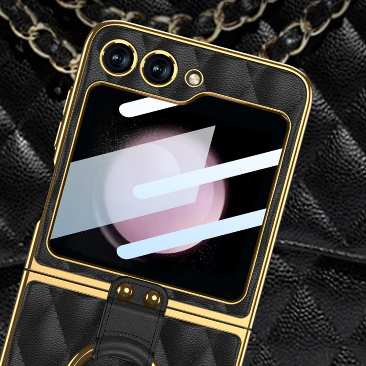 For Samsung Galaxy Z Flip5 GKK Integrated Plating Diamond Texture PU Phone Case with Ring(Pink) - Galaxy Z Flip5 Cases by GKK | Online Shopping South Africa | PMC TechLife