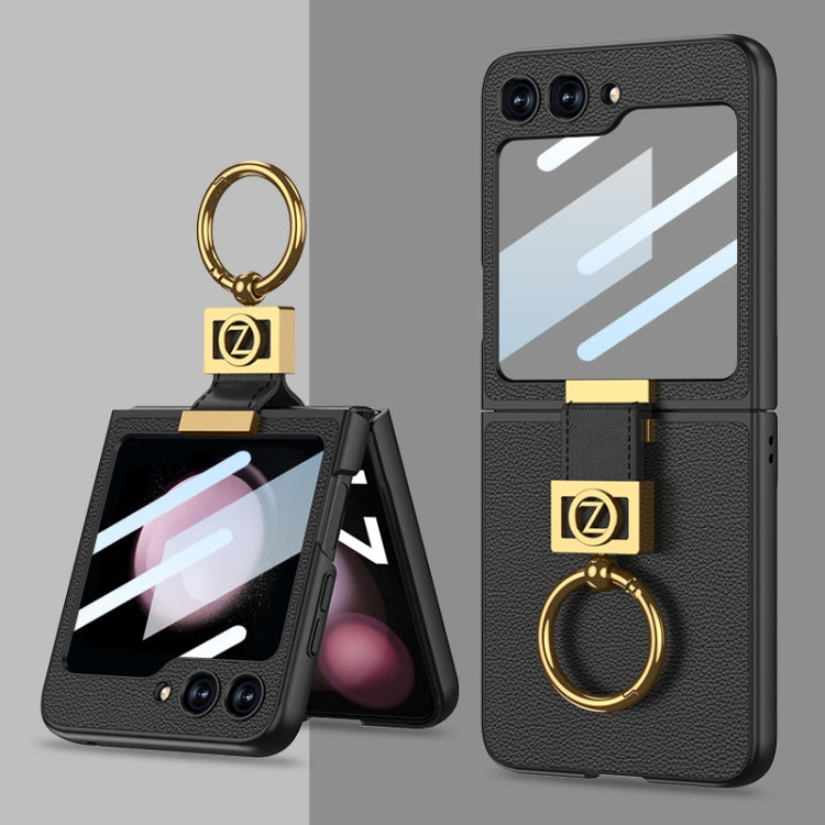 For Samsung Galaxy Z Flip5 GKK Ultra-thin Z Ring Holder Leather Phone Case(Black) - Galaxy Z Flip5 Cases by GKK | Online Shopping South Africa | PMC TechLife | Buy Now Pay Later Mobicred