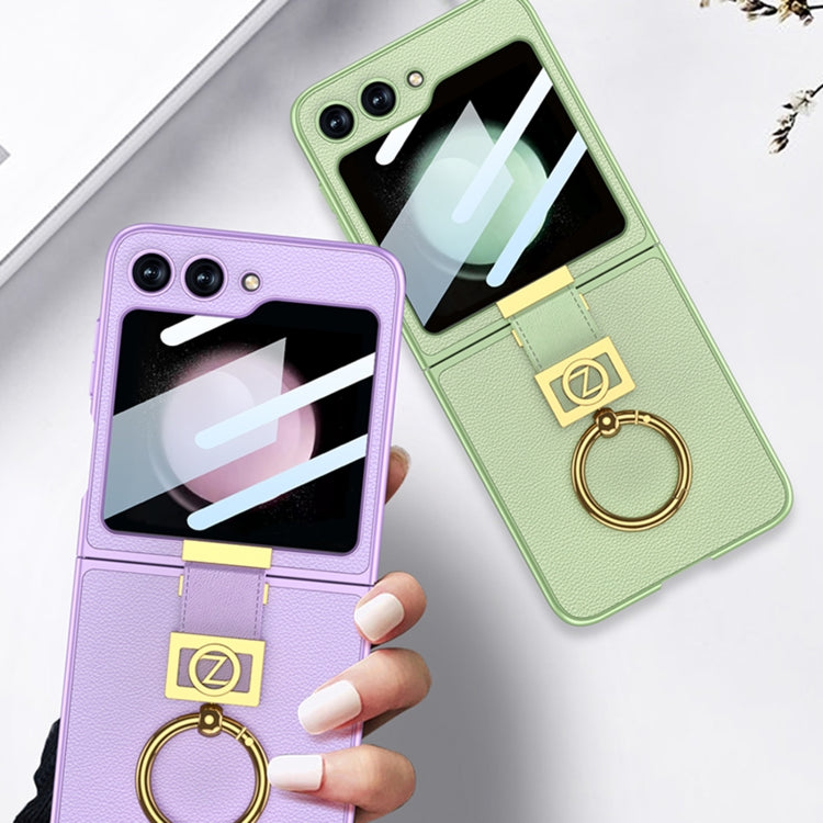 For Samsung Galaxy Z Flip5 GKK Ultra-thin Z Ring Holder Leather Phone Case(Green) - free shipping - PMC TechLife - Order now!