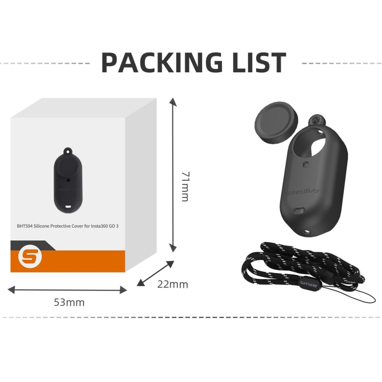 For Insta360 Go 3 Sunnylife IST-BHT594 Camera Body Silicone Case with Lens Cap & Neck Strap(Black) - free shipping - PMC TechLife - Order now!