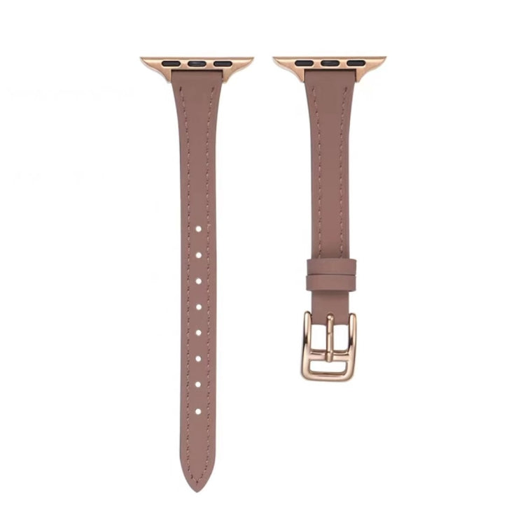 For Apple Watch 9 41mm T-shaped Slim Genuine Leather Watch Band(Light Brown) - Watch Bands by PMC TechLife | Online Shopping South Africa | PMC TechLife