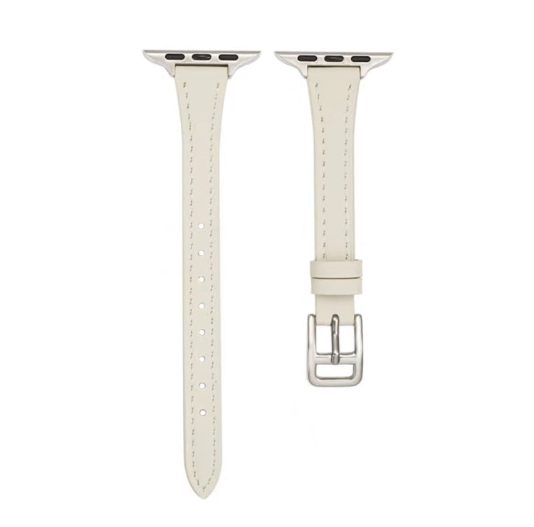 For Apple Watch 9 41mm T-shaped Slim Genuine Leather Watch Band(White) - Watch Bands by PMC TechLife | Online Shopping South Africa | PMC TechLife