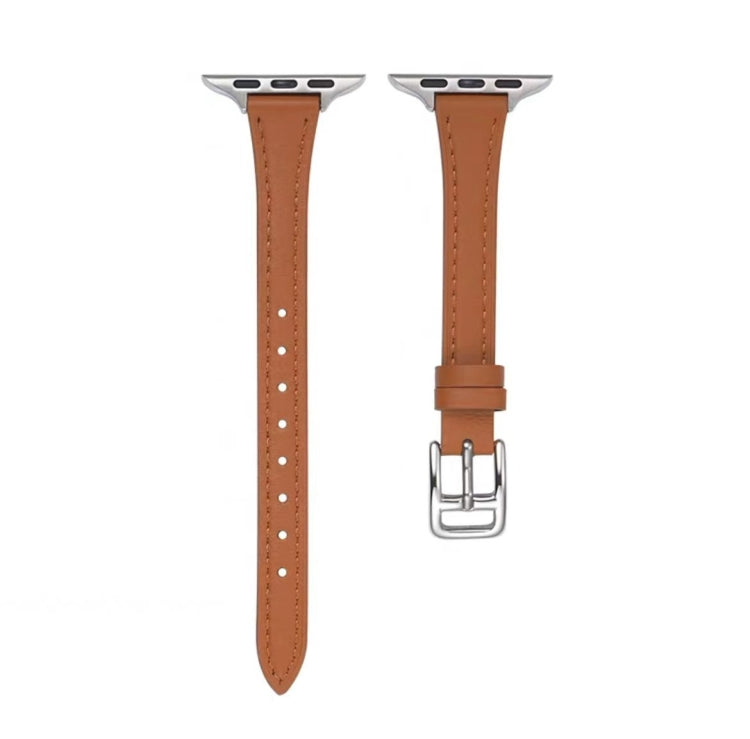 For Apple Watch 9 45mm T-shaped Slim Genuine Leather Watch Band(Dark Pink) - Watch Bands by PMC TechLife | Online Shopping South Africa | PMC TechLife