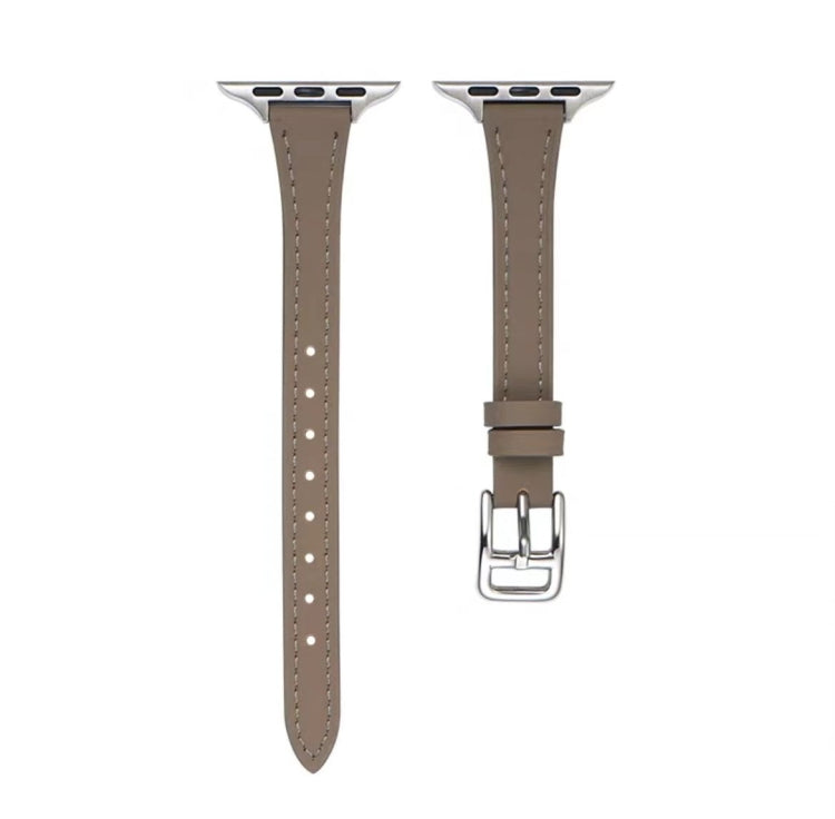 For Apple Watch 9 45mm T-shaped Slim Genuine Leather Watch Band(Dark Brown) - Watch Bands by PMC TechLife | Online Shopping South Africa | PMC TechLife