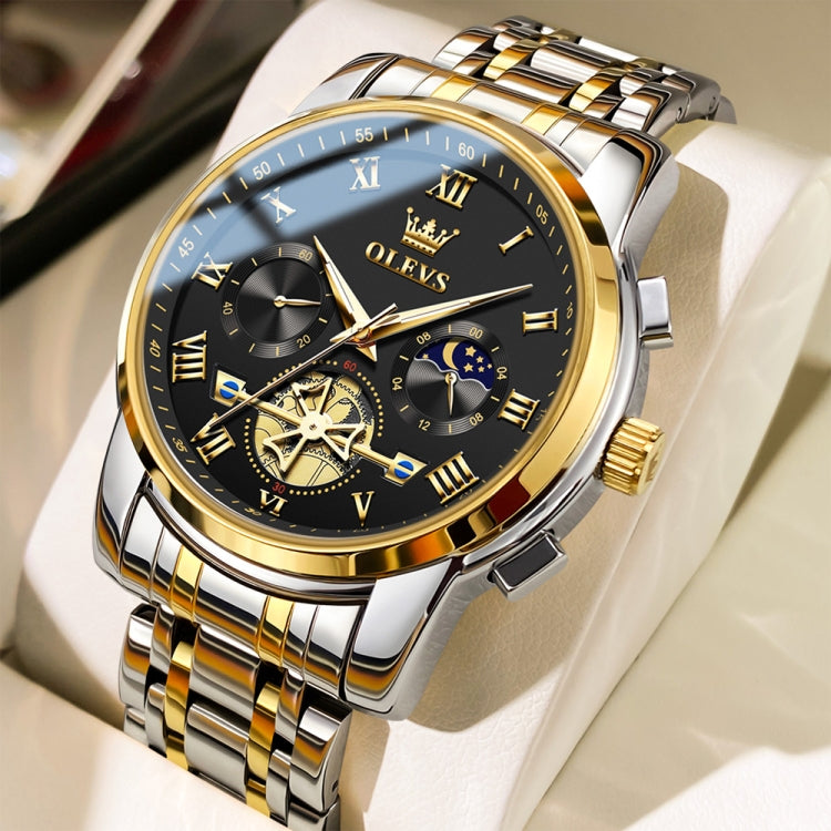 OLEVS 2859 Men Multifunctional Luminous Waterproof Quartz Watch(Black + Gold) - Metal Strap Watches by OLEVS | Online Shopping South Africa | PMC Jewellery