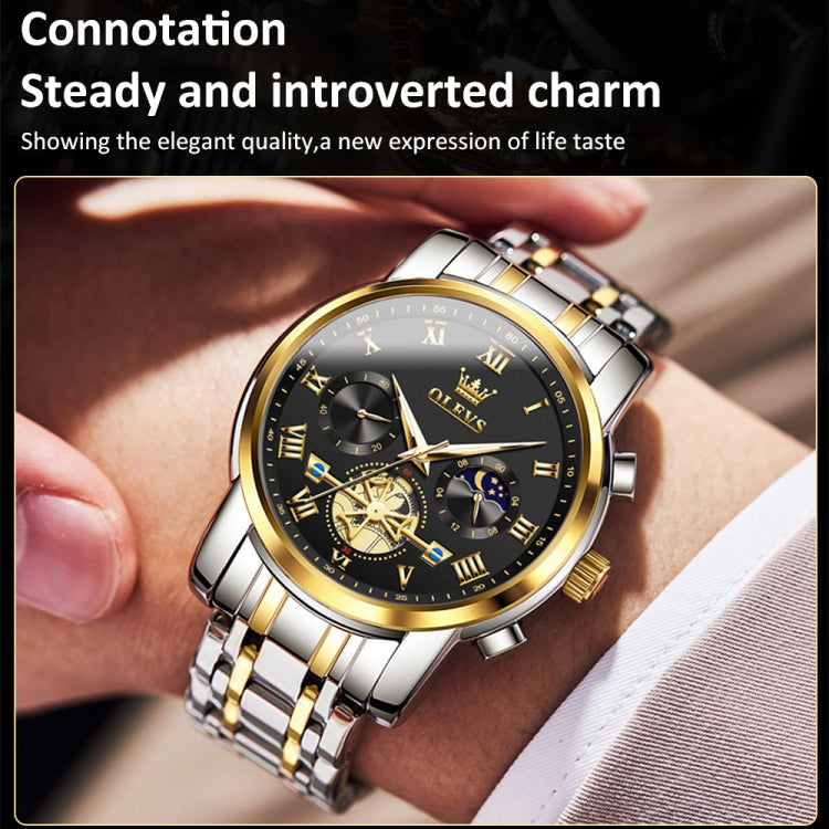 OLEVS 2859 Men Multifunctional Luminous Waterproof Quartz Watch(Black + Gold) - Metal Strap Watches by OLEVS | Online Shopping South Africa | PMC Jewellery