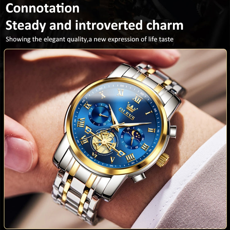 OLEVS 2859 Men Multifunctional Luminous Waterproof Quartz Watch(Blue + Gold) - Metal Strap Watches by OLEVS | Online Shopping South Africa | PMC Jewellery