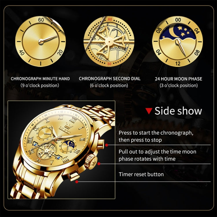 OLEVS 2859 Men Multifunctional Luminous Waterproof Quartz Watch(Gold) - Metal Strap Watches by OLEVS | Online Shopping South Africa | PMC Jewellery