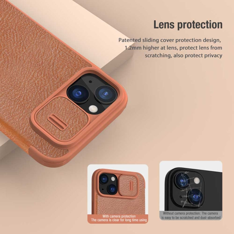 For iPhone 15 Plus NILLKIN QIN Series Pro Sliding Camera Cover Design Leather Phone Case(Brown) - iPhone 15 Plus Cases by NILLKIN | Online Shopping South Africa | PMC TechLife