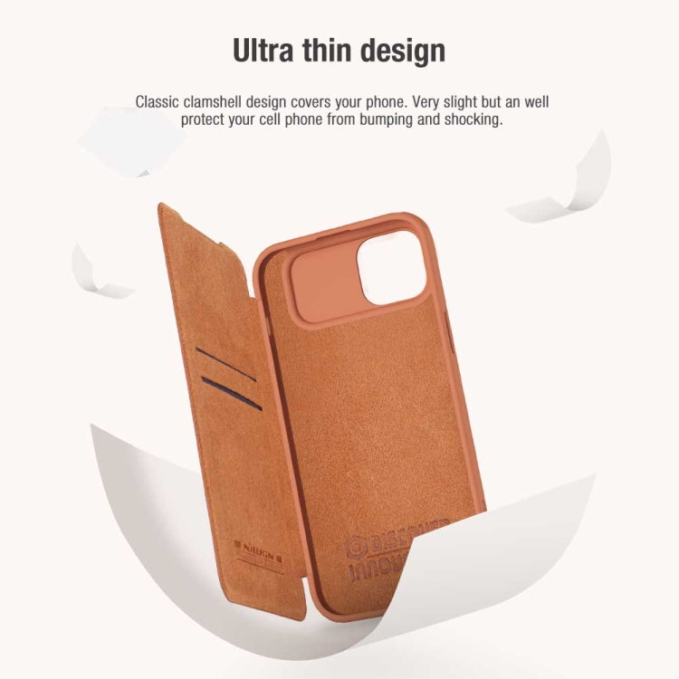 For iPhone 15 Plus NILLKIN QIN Series Pro Sliding Camera Cover Design Leather Phone Case(Brown) - iPhone 15 Plus Cases by NILLKIN | Online Shopping South Africa | PMC TechLife