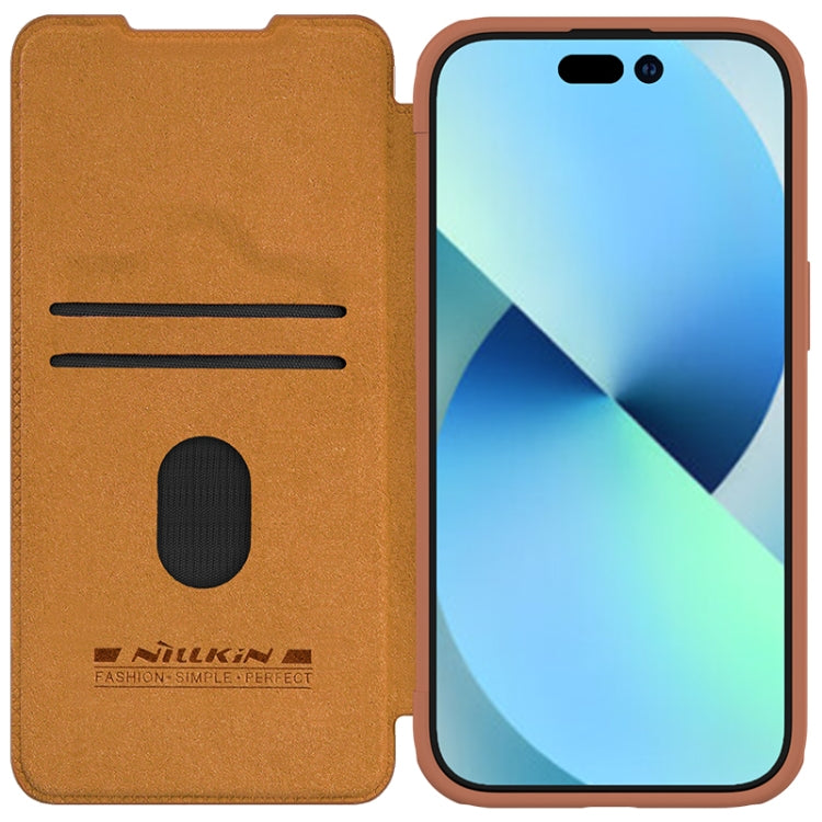 For iPhone 15 NILLKIN QIN Series Pro Sliding Camera Cover Design Leather Phone Case(Brown) - free shipping - PMC TechLife - Order now!