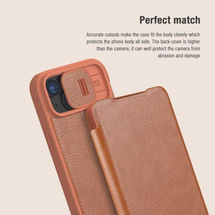 For iPhone 15 NILLKIN QIN Series Pro Sliding Camera Cover Design Leather Phone Case(Brown) - free shipping - PMC TechLife - Order now!
