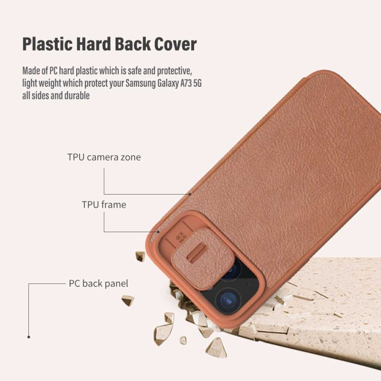 For iPhone 15 NILLKIN QIN Series Pro Sliding Camera Cover Design Leather Phone Case(Brown) - free shipping - PMC TechLife - Order now!