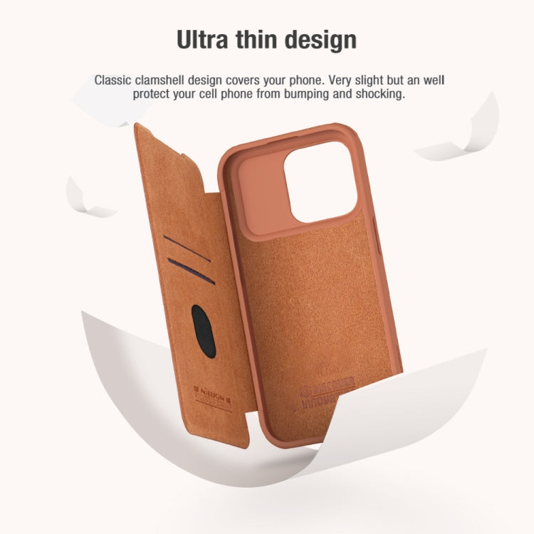 For iPhone 15 Pro NILLKIN QIN Series Pro Sliding Camera Cover Design Leather Phone Case(Brown) - iPhone 15 Pro Cases by NILLKIN | Online Shopping South Africa | PMC Jewellery