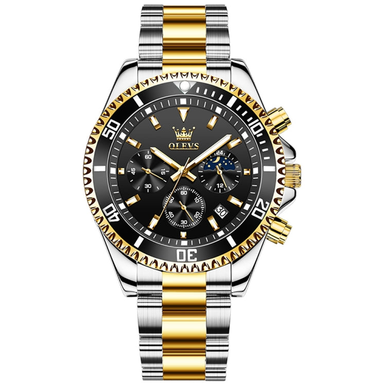 OLEVS 2870 Men Multifunctional Chronograph Three Eyes Waterproof Quartz Watch(Black + Gold) - Metal Strap Watches by OLEVS | Online Shopping South Africa | PMC Jewellery | Buy Now Pay Later Mobicred