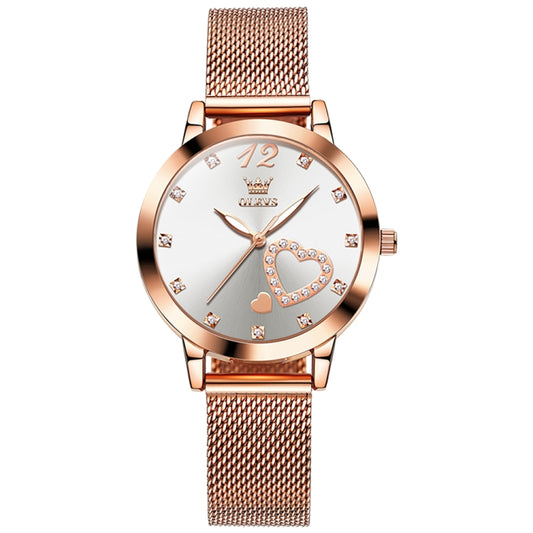 OLEVS 5189 Women Heart Shape Waterproof Quartz Watch(White) - Metal Strap Watches by OLEVS | Online Shopping South Africa | PMC Jewellery